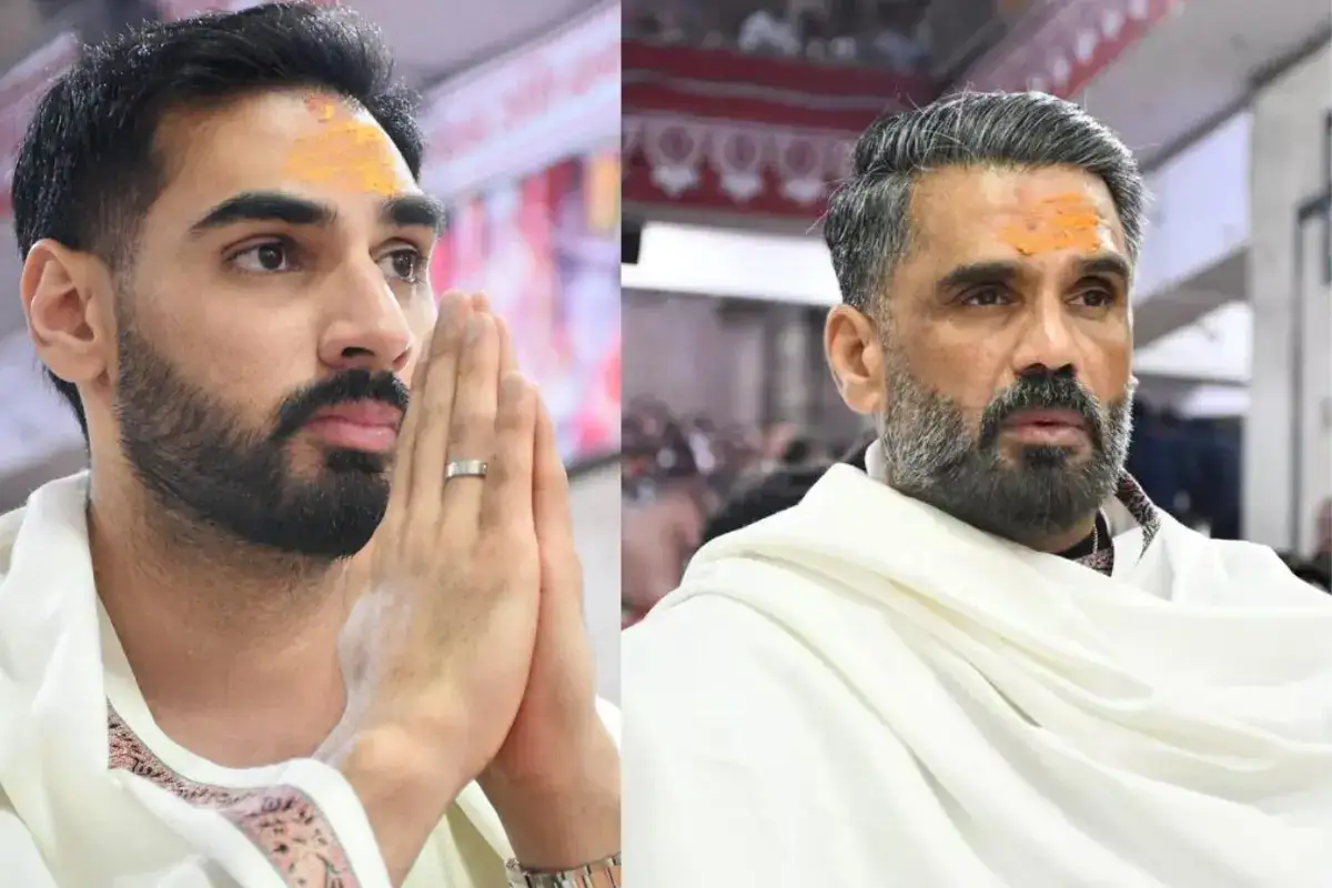 Suniel Shetty and son Ahan Shetty at Mahakaleshwar, Ujjain