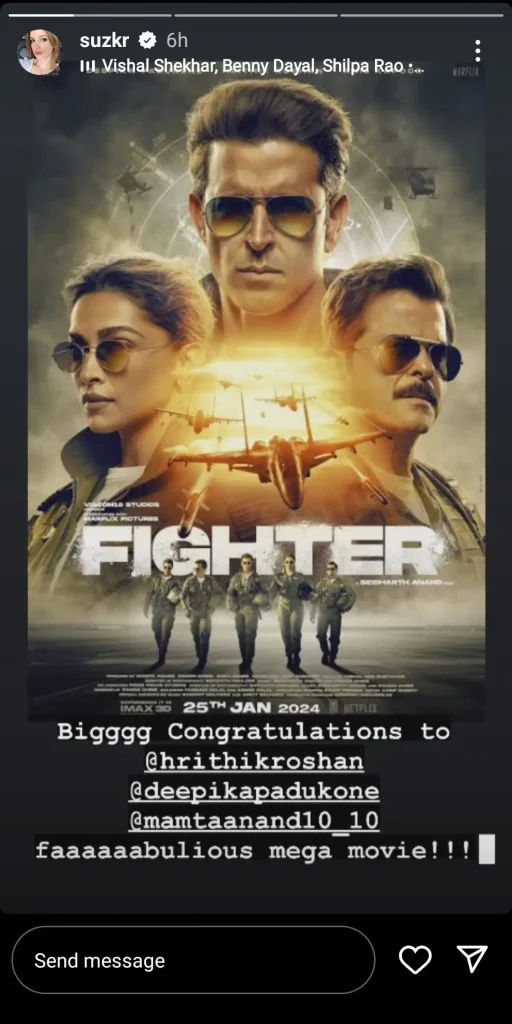 'Fighter' Wins Heart, Becomes First Blockbuster of the Year 93 Sussanne Khan post story for fighter 'congratulations to Hrithik Roshan'
