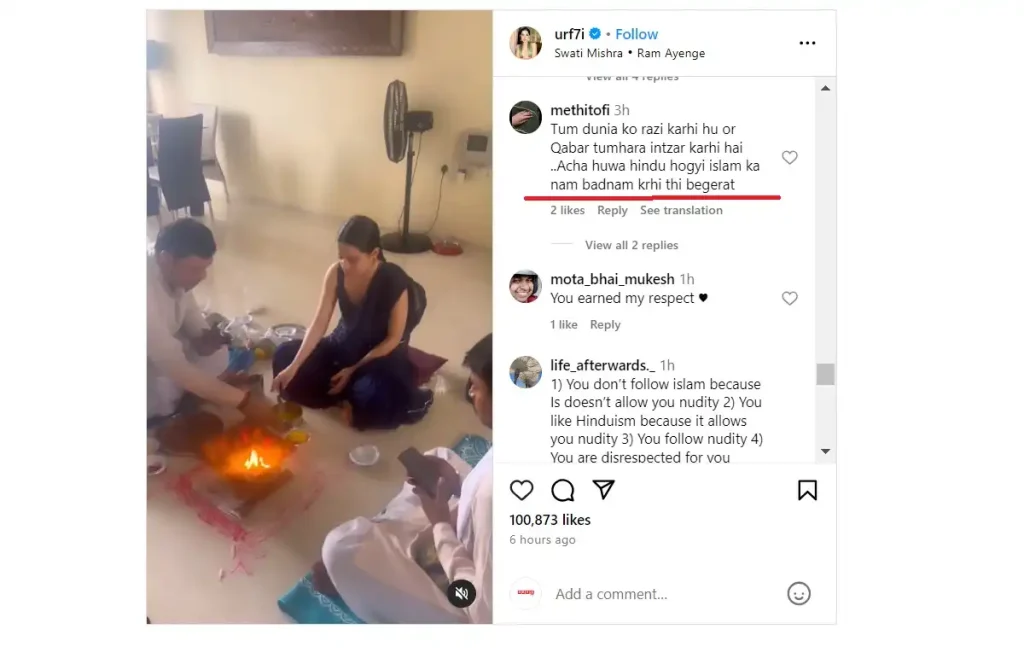 Urfi Javed Performed Havan on the Occasion of Ram Mandir Pran Pratishtha, Islamic Fundamentalists Abused 94 Ufi Javed performed havan at home
