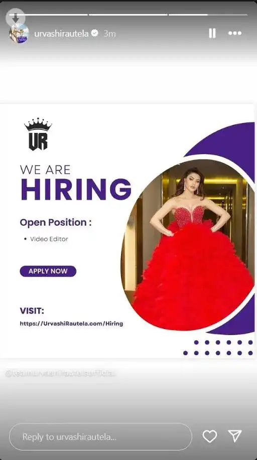 Urvashi Rautela is Hiring: How to Apply for the Video Editor Position 93 Urvashi Rautela Hiring Poster
