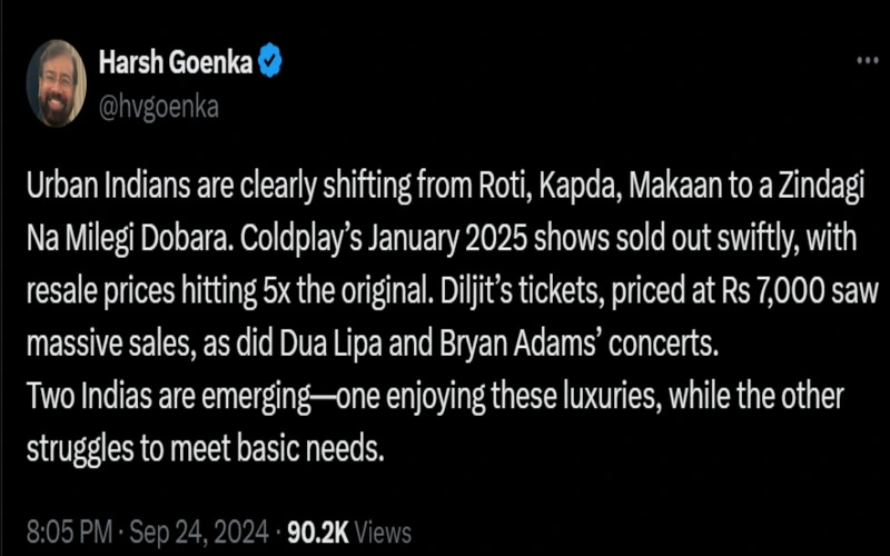 Luxury India: Harsh Goenka sparks debate over extravagant spending on concerts 76 Harsh Goenka Post