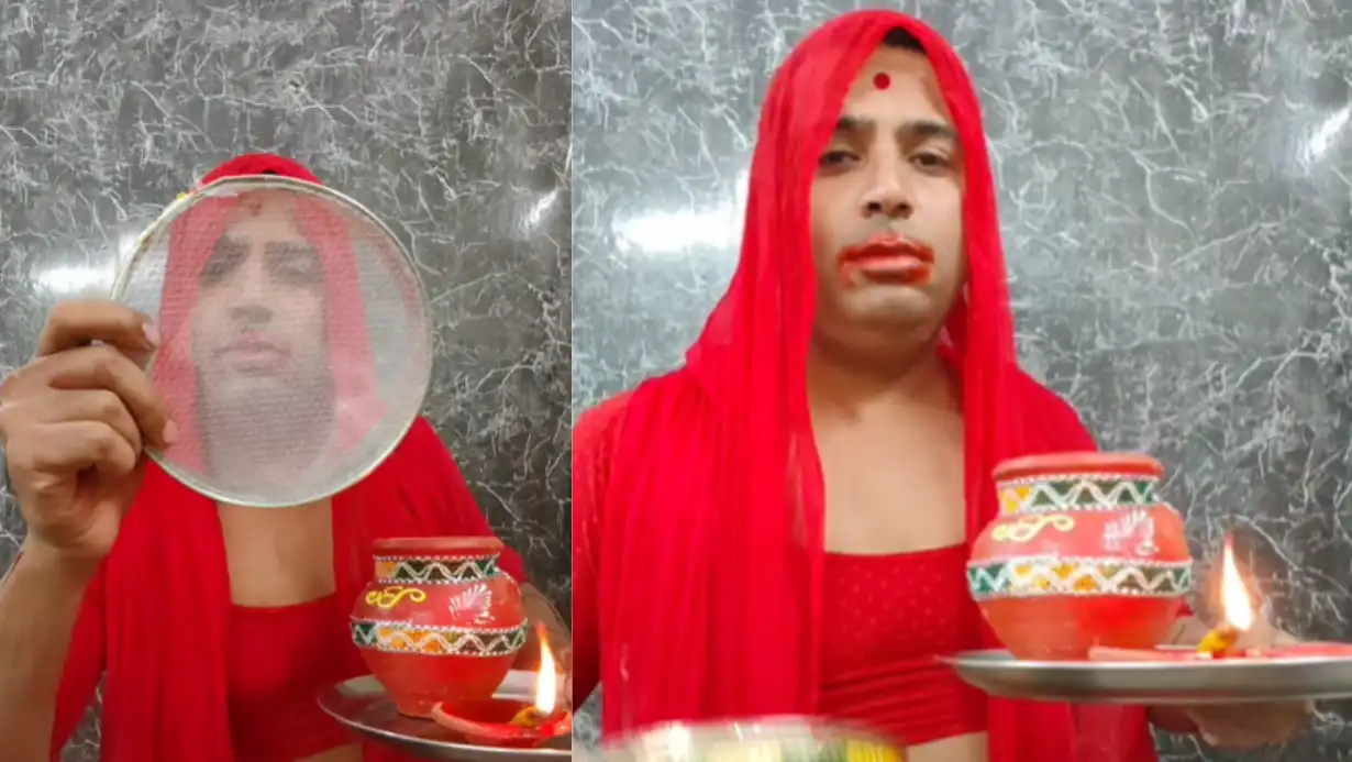 Puneet Superstar's Karwa Chauth Look Sparks Controversy: Viral Video Draws Sharp Criticism 89 Puneet Superstar's Karwa Chauth Look Sparks Controversy