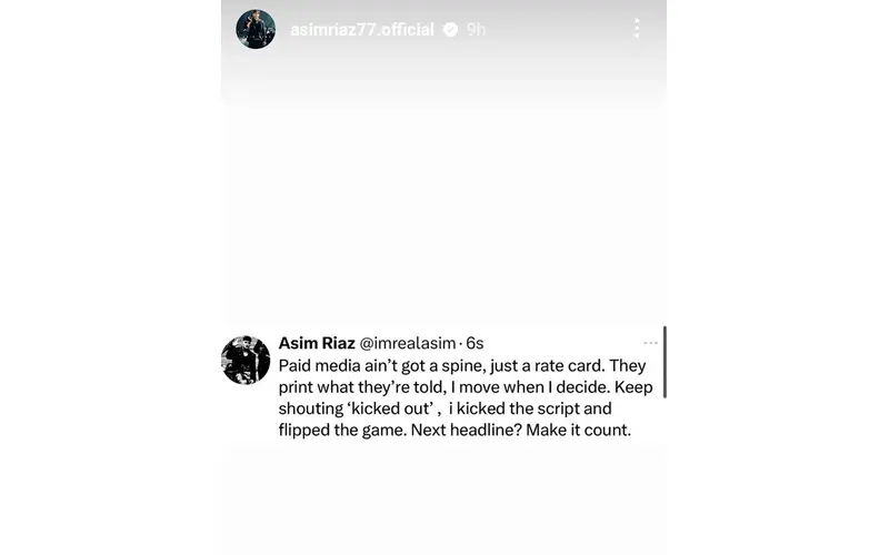 Asim Riaz Breaks Silence After Battleground Exit, Says “I Flipped the Script” 93 Asim Riaz's Post