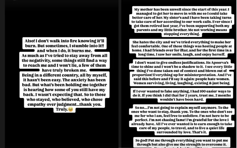 Apoorva Mukhija’s Black Magic Comment Sparks Backlash; Rida Tharana Breaks Silence 94 Rida's Post