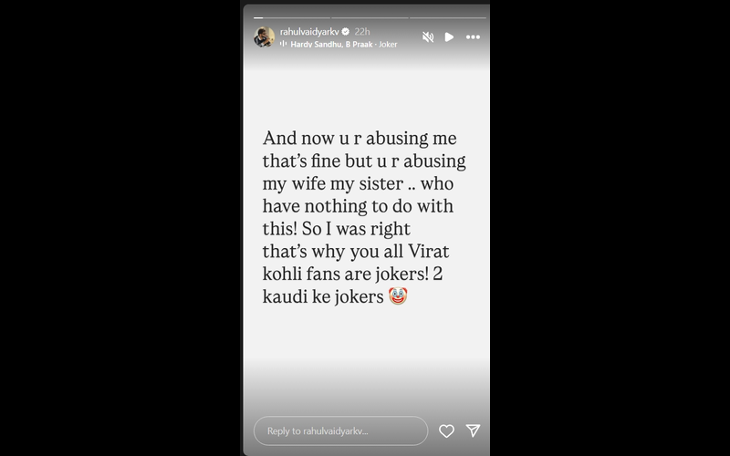 Rahul Vaidya Calls Virat Kohli Fans ‘Jokers’ After Social Media Clash 93 Rahul Vaidya's Post