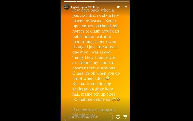 Kashish Kapoor Reacts After Avinash & Eisha Slam Her Over Podcast Remark 90 Kashish's Post