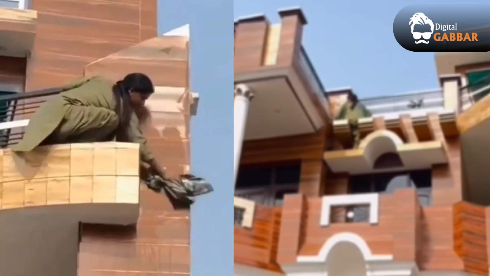 Woman Risks Life for Balcony Cleaning: Viral Video Leaves Internet Shocked 80 Woman Balcony Cleaning Viral Video Shocking News